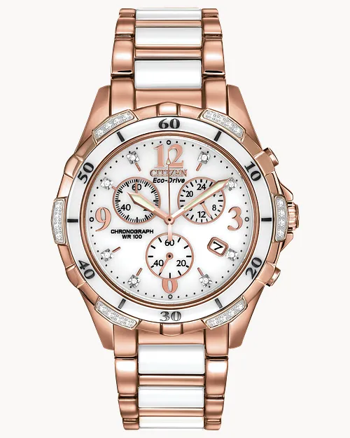 Silhouette Diamond Sport Ladies Pink Gold Diamond Watch CITIZEN